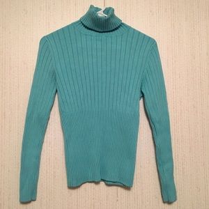 Ribbed Blue Turtleneck Sweater